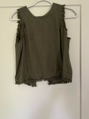 Altar'd State Olive Fringe-Trim Tank